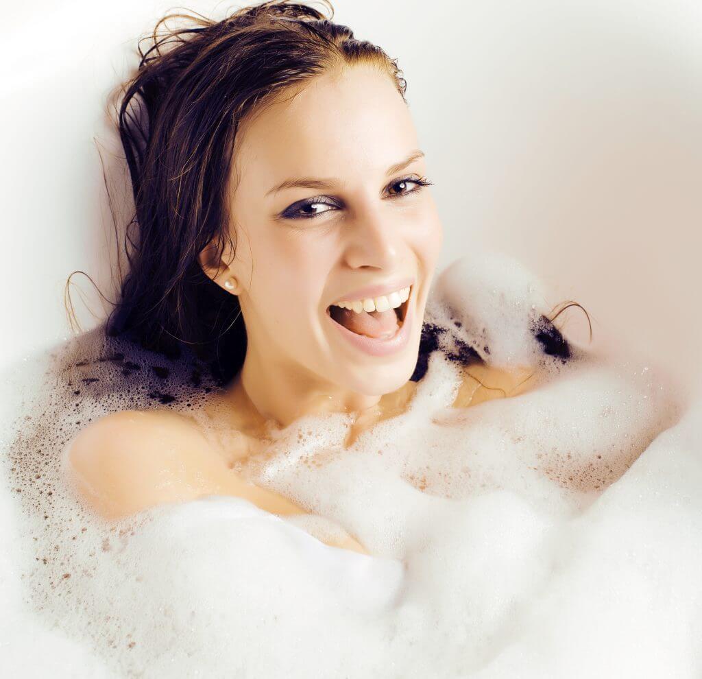 woman enjoying a bubble bath